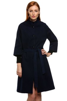 Azone ACEVOG 3/4 Sleeve Wool Blend Winter Jackets Tunic Long Coat Outerwear (Navy Blue)   