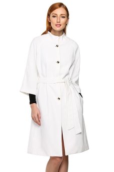 Azone ACEVOG 3/4 Sleeve Wool Blend Winter Jackets Tunic Long Coat Outerwear (White)   