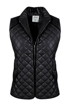 Azone Angvns Women Winter Warm Casual Stand Neck Sleeveless Plaid Zip Vest Waistcoat (Black)  