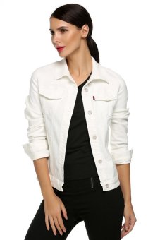 Azone Classical Outwear Jeans Coat Denim Jacket Fashion Slim Blouses ( White )   