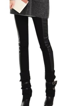 Azone Elastic Waist Look Stripes Skinny Tights Pencil Leggings Black     