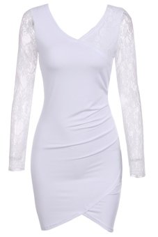 Azone Fashion Lace Splicing Long Sleeve Dress ( White )   