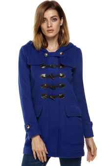 Azone Finejo Ladies Women Casual Hooded Long Sleeve Solid Wool Blend Coat Outerwear (Blue)  