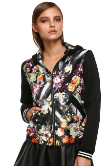Azone Finejo Stylish Floral Patchwork Hooded Spring Autumn Jacket (Multicolor)  