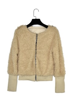 Azone Fluffy Faux Fur Fleece Long Sleeve Knitted Short Zipper Jacket Coat Waistcoat Cardigan Trench(Khaki) - Intl  