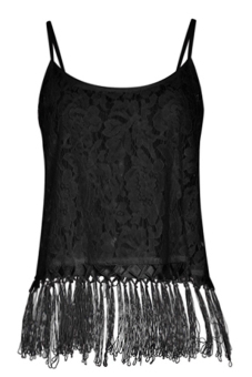 Azone Ladies Women Sexy Strap Lace Crochet Hollow Out Tassel Slim Casual Club Tank Tops ( Black )   