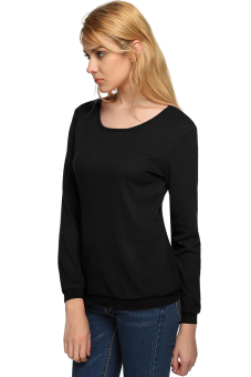 Azone Lady Women's O-neck Long Sleeve Pullover Sweatshirts Tops Blouse ( Black )   