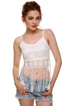 AZONE Lady Women's Spaghetti Strap Tassel Patchwork Lace Crop Top - intl  