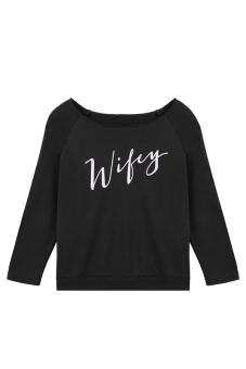 Azone Letters Print Women's Long Sleeve Casual Blouse T-Shirt Tops (Black) - intl  