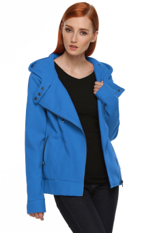 Azone Meaneor Women Fashion Hooded Zipper Wool Blend Warm Casual Solid Coat (Light Blue)   