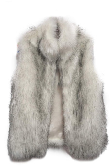 Azone New Fashion Women's Faux Fur Vest Medium Long stand Collar Jackets Coat Vest Waistcoats (Grey)   