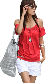 Azone Off Shoulder T Shirt Batwing Sleeve (Red)   