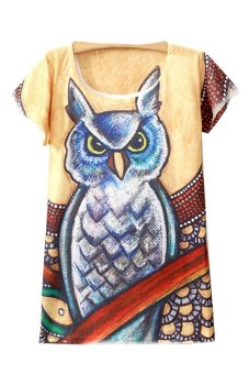 Azone Summer Print Owl Loose Casual T- Shirt (Multicolor)   