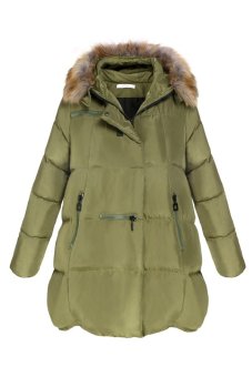 Azone Winter Women Coat Fur Collar Hooded Cotton Long Sleeve Jacket Coat Parka Outwear ( Amy Green ) - Intl  