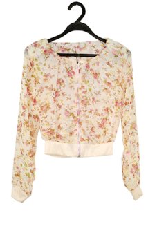 AZONE Women Fashion Long Sleeve Floral Print Shrug Short Jacket (Beige)  