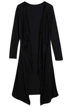 Azone Women Full Long Sleeve Drape Collar Maxi Long Casual Cardigan Black   