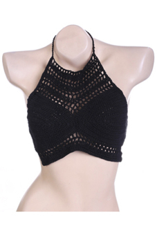 AZONE Women Halter Hand-Made Knit Crochet Hollow Out Bikini Swimwear Crop Tops Black - intl  