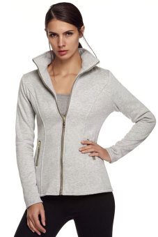 Azone Women Long Sleeve Turn Down Collar Zipper Athletic Jacket (Grey) - intl  