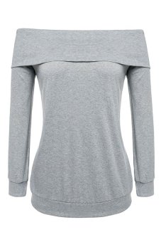 Azone Women Off Shoulder Long Sleeve Solid Casual Top T-Shirt (Grey)   