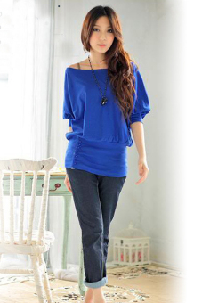 Azone Women One Shoulder Long Sleeve T Shirt Blouse (Blue) - intl  
