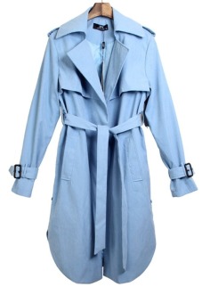 Azone Womens Autumn Winter Big Lapel Collar Waterfall Belt Long Sleeve Coat Jacket Trench Coat Cape Long Overcoat Windbreaker ( Blue )   