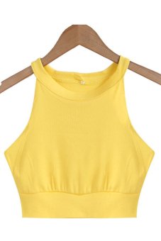 Azone Women's Fashion Sleeveless O-Neck Slim Casual Sports Vest Tank Crop Top (Yellow)     