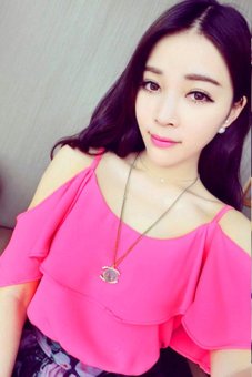 AZONE Women's Girl Chiffon Hollow Strap Shoulder T-Shirt Blouse Tops Rose Red - intl  