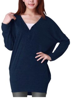 Azone Women's Ladies Long Sleeve V-neck Batwing Loose T-shirt Blouse Casual Tops(Blue)   