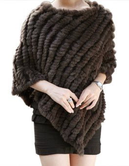 Azone Women's Soft Knitted Genuine Fur Poncho Jacket Coats (Coffee)     