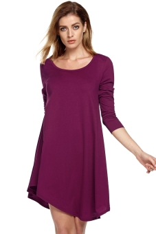 Azone Zeagoo Casual O-neck Long Sleeve Loose Irregular Mini Dress (Purple)   