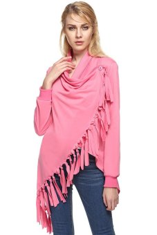 Azone ZEAGOO Fashion Lady Women's Folded Collar Long Sleeve Tassels Irregular Tops Long T-shirt (Red)   