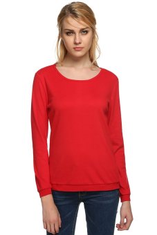 Azone Zeagoo Lady Women's O-neck Long Sleeve Pullover Sweatshirts Tops Blouse ( Red )   