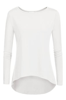 Azone Zeagoo Women Casual O-Neck Patchwork Long Sleeve Irregular Hem Stretch Blouse Tops (White)   