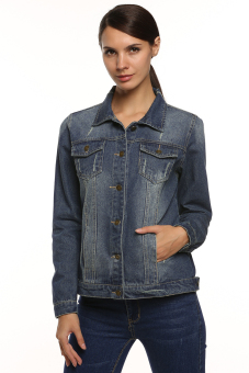 Azone Zeagoo Women Fashion Casual Vintage Style Slim Outerwear Jeans Jacket Coat (Blue)   