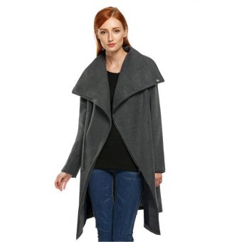 Azone Zeagoo Women Fashion Solid Asymmetrical High Collar Long Sleeve Wool Jacket Coat(Gray)     