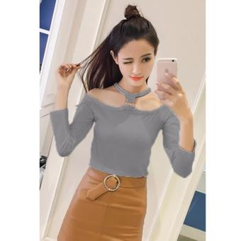 Azure Fashion LUCY Top - GREY | Atasan Wanita | Sabrina Wanita | Pakaian Wanita  