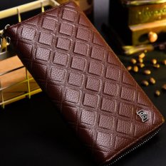 BABORRY Multifunctional Men's Fashion PU Leather Long Wallet Creative Hand Strap Zip Closures - Coffee