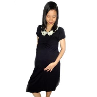 Baby Talk - Lace Maternity and Breastfeeding Dress - Baju Dress Hamil Daster Ibu Hamil Dress Menyusui Spandek Kaos Renda Cantik - Black  