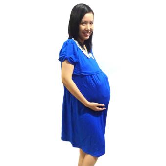 Baby Talk - Lace Maternity and Breastfeeding Dress - Baju Dress Hamil Daster Ibu Hamil Dress Menyusui Spandek Kaos Renda Cantik - Blue  