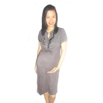 Baby Talk - Ruffle Prenancy Dress - Baju Dress Hamil Daster Ibu Hamil Dress Menyusui Cantik - Grey  