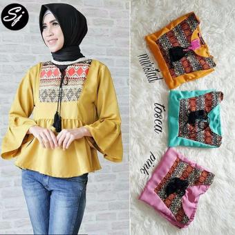 Baju Original Alfa Top Blouse Ballotely Mix Songket Baju Atasan Wanita Muslim Panjang Pakaian Kerja Santai Casual Mustard  