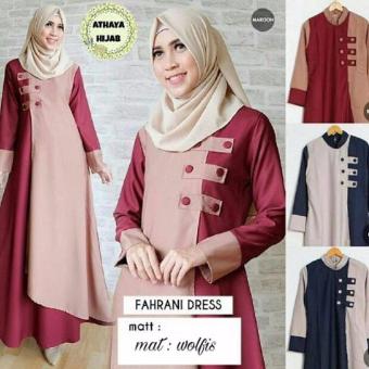 Baju Original Athaya Dress Hijab Fahrani Wolfice Gaun Pesta Panjang Baju Hijab Terusan Pengajian Wanita Muslimah Navy  