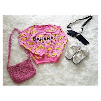 Baju Original Banana Crop Sweater Babyterry Muslimah Jaket Casual Atasan Wanita Warna Pink  