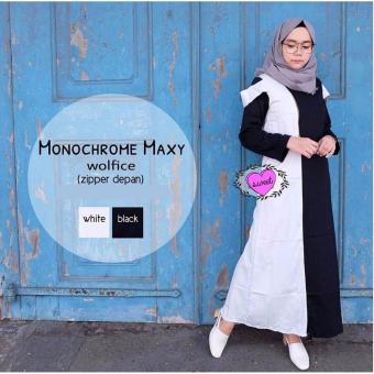 Baju Original Monochrome Maxy Dress Gamis Wolfice Gaun Pesta Panjang Baju Hijab Terusan Pengajian Wanita Muslimah White  