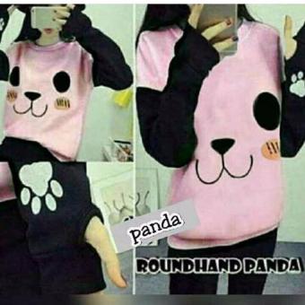 Baju Original Panda Roundhand Sweater Babytery Jaket Muslimah Hangat Zipper Hoodie Casual Jacket Atasan Wanita Pink  