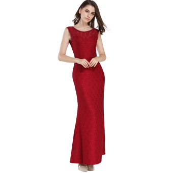 B&N Women Lace Sleeveless Back Deep-V Prom Maxi Dress Bridesmaid Party Dress Red - intl  