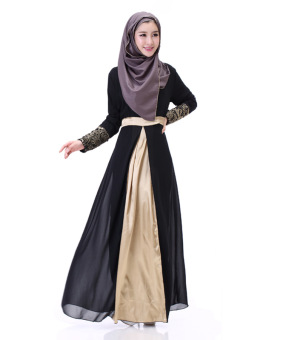 Bang 2016 New Muslim Chiffon Gown Hui Splicing Long-Sleeved Dress Black - Intl  