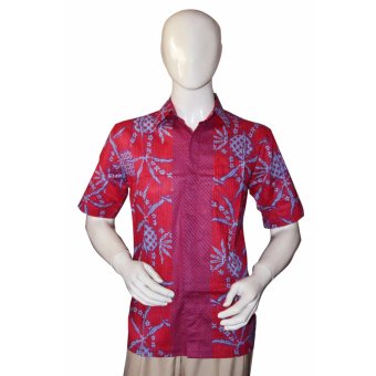 Batik Adikusuma Kemeja Pendek Pria - Batik Kombinasi - Merah  