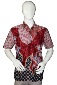 Batik Adikusuma Kemeja Pendek Pria - Tameng Isi - Merah  