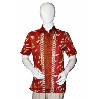 Batik Arjunaweda Kemeja Bodyfit Pria - Bintik Daun - Merah  